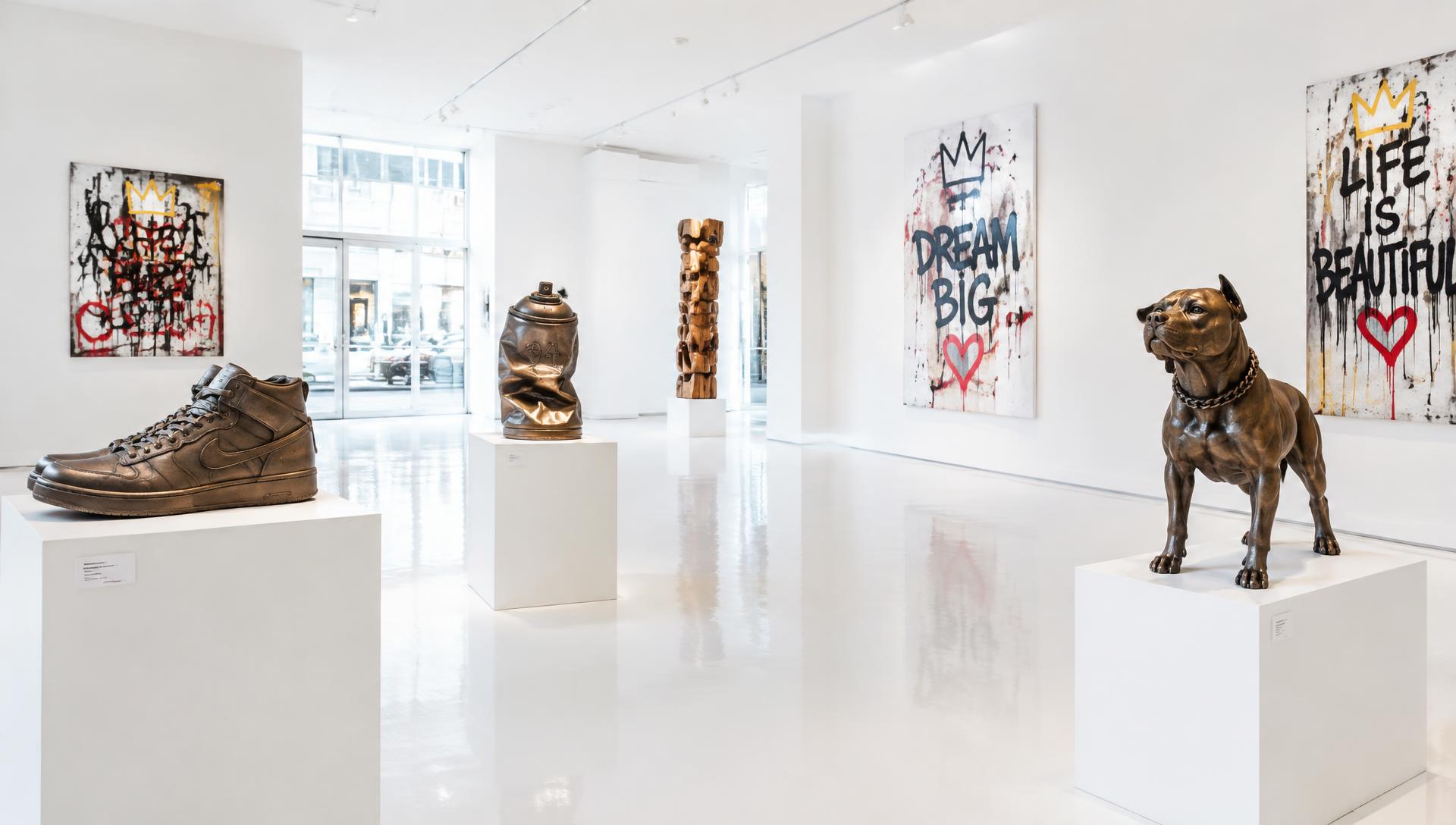 Sculptures de Landry Warold dans une galerie blanche